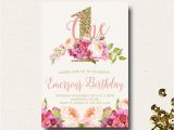 Boho Chic Birthday Invitations Floral Birthday Invite Boho Chic Pink and Gold Sparkle Floral