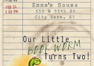Book themed Birthday Party Invitations Book Worms Birthday Party Ideas and Invitation Birthday