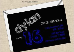 Boy 16th Birthday Invitations Printable 4×6 Boy Tween Teen Male Adult Birthday