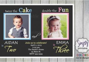 Boy and Girl Joint Birthday Invitations Joint Party Girl Boy Birthday Invite Pink Blue Yellow by