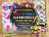 Boy and Girl Joint Birthday Invitations Princess and Construction Joint Birthday Party Invitation