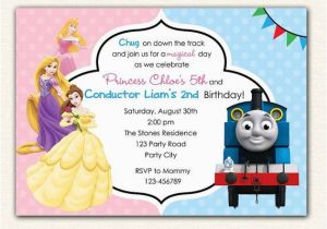 Boy and Girl Joint Birthday Invitations Thomas Train and Disney Princess Birthday Invitation