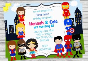 Boy Girl Twin Birthday Invitations Boy and Girl Superheroes Twins Joint Party Custom Digital