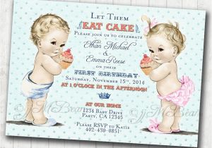 Boy Girl Twin Birthday Invitations Boy Girl Twins First Birthday Invitation for Twins Boy and