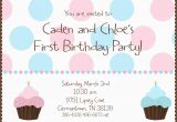 Boy Girl Twin Birthday Invitations Twin First Birthday Cupcake Birthday Party Invitation