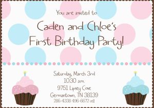 Boy Girl Twin Birthday Invitations Twin First Birthday Cupcake Birthday Party Invitation