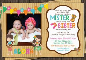 Boy Girl Twin Birthday Invitations Twins Birthday Invitation Luau Party Hawaiian by Puggyprints