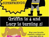 Boy Girl Twin Birthday Invitations Twins or Siblings Boy Girl Superhero Birthday Invitations