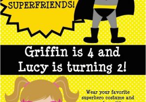 Boy Girl Twin Birthday Invitations Twins or Siblings Boy Girl Superhero Birthday Invitations