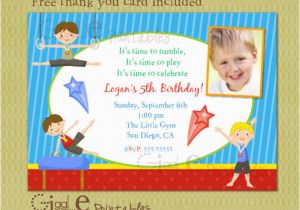 Boy Gymnastics Birthday Party Invitations Boy Gymnastics Birthday Invitation Free Thank You Card