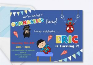 Boy Gymnastics Birthday Party Invitations Boys Gymnastics Party Invitation Superhero Gymnastics