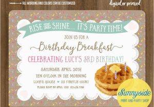 Breakfast Birthday Party Invitations Birthday Breakfast Invitation with Waffles Burlap and