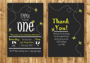 Bumble Bee 1st Birthday Invitations Bumble Bee Birthday Invitation and Free Thank by