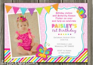 Butterfly First Birthday Invitations Printable butterfly Birthday Photo Invitation Girl First