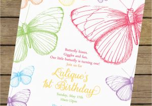 Butterfly First Birthday Invitations Rainbow butterfly Birthday Invitation butterfly Birthday