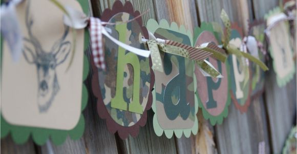 Camouflage Happy Birthday Banner Camo Happy Birthday and Cute Name Banner by Burleygirldesigns