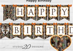 Camouflage Happy Birthday Banner Instant Download Camo Happy Birthday Banner Hunter orange