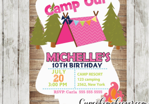 Camping Birthday Invites Camping Birthday Invitation for Girls Rustic Wood