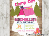 Camping Invites for Birthdays Camping Birthday Invitation for Girls Rustic Wood