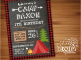 Camping Invites for Birthdays Printable Chalkboard Plaid Camping Birthday Invitation
