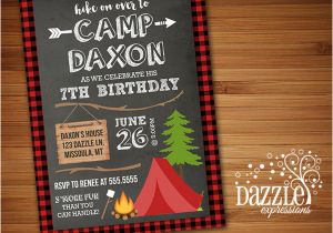 Camping Invites for Birthdays Printable Chalkboard Plaid Camping Birthday Invitation