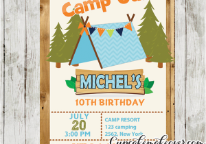 Camping themed Birthday Invitations Boys Camping Party Invitation Barn Wood Personalized