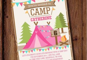 Camping themed Birthday Party Invitations Backyard Camping Party Invitation for A Girl Summer