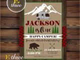 Camping themed Birthday Party Invitations Camping Birthday Party Invitation Plaid Camper Party Invite