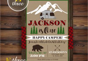 Camping themed Birthday Party Invitations Camping Birthday Party Invitation Plaid Camper Party Invite
