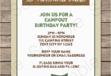 Camping themed Birthday Party Invitations Camping Party Invitations Template Birthday Party