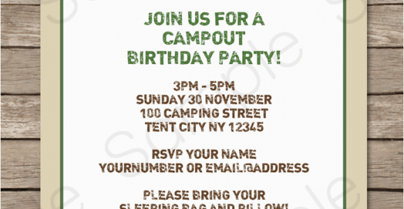 Camping themed Birthday Party Invitations Camping Party Invitations Template Birthday Party