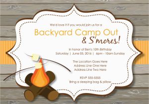 Campout Birthday Party Invitations Camp themed Birthday Invitations