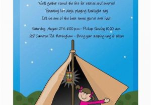 Campout Birthday Party Invitations Camping Girl In Tent Invitations Bonfire Camp Out Sleepover