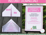 Campout Birthday Party Invitations Camping Tent Invitation Template Pink Birthday Party