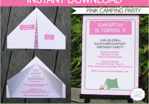 Campout Birthday Party Invitations Camping Tent Invitation Template Pink Birthday Party