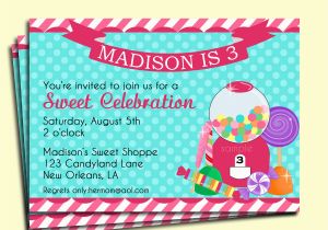 Candy Shoppe Birthday Invitations Candy Party Invitation Printable My Little Sweet Shoppe