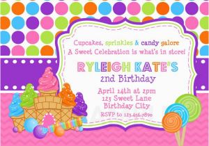 Candy themed Birthday Party Invitations Printable Birthday Party Invitations Sweet Shoppe Candy