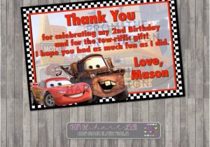 Car themed Birthday Cards Disney Cars Birthday Thank You Card Digital Printable
