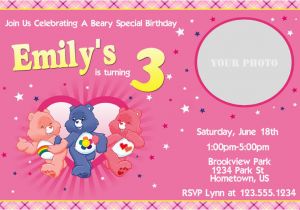 Care Bear Birthday Invitations Personalized Photo Invitations Cmartistry Care Bears