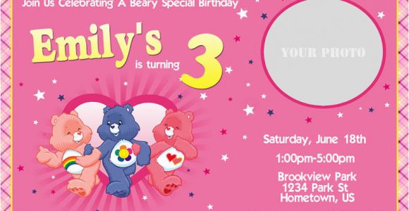 Care Bear Birthday Invitations Personalized Photo Invitations Cmartistry Care Bears