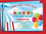 Carnival Birthday Invites Circus Carnival Birthday Invitation Printable or Printed with