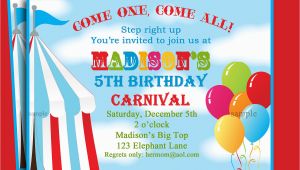 Carnival Birthday Invites Circus Carnival Birthday Invitation Printable or Printed with