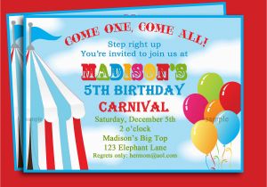 Carnival Birthday Invites Circus Carnival Birthday Invitation Printable or Printed with