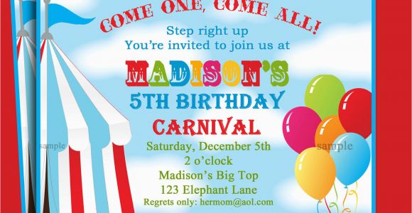 Carnival Birthday Invites Circus Carnival Birthday Invitation Printable or Printed with