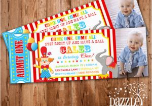 Carnival First Birthday Invitations Circus Ticket First Birthday Photo Invitation Carnival