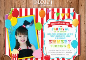 Carnival First Birthday Invitations Circuscarnival First Birthday Photo Invitation Printable