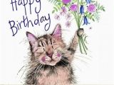 Cat Birthday E Card Cat and Bouquet Sparkle Cat Birthday Card Cat themed