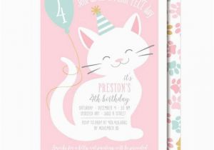 Cat Birthday Invitations Printables Cat Invitation Pink Cat Birthday Party Printable or Printed