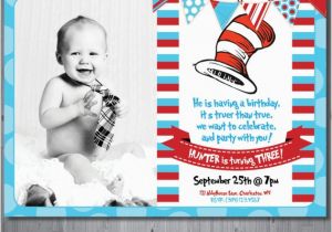 Cat In the Hat 1st Birthday Invitations Dr Seuss Birthday Invitation First Birthday by Abbyreesedesign