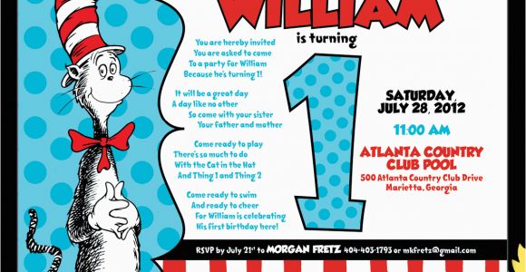 Cat In the Hat 1st Birthday Invitations Nealon Design Cat In the Hat First Birthday